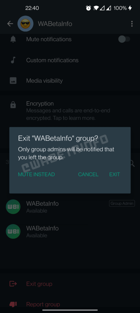 Silently exit whatsapp groups
